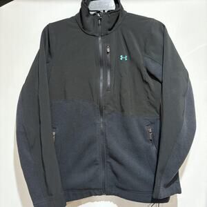 Under Armour Jacket Women Small Black Blue Fleece Soft Shell Full Zip Pockets